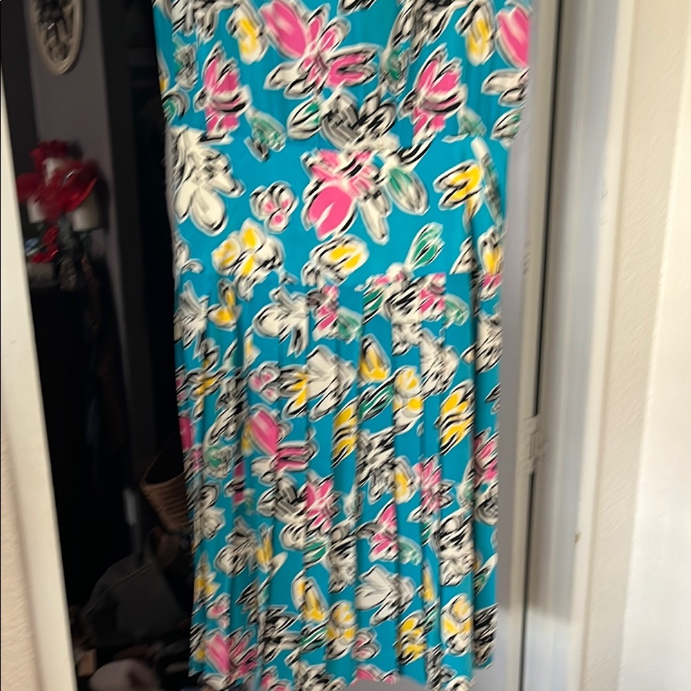 Vintage silk Floral Blue Dress 50s - Picture 4 of 12